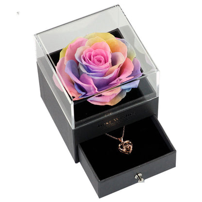 Preserved Flower Jewelry Box Necklace Rose Acrylic