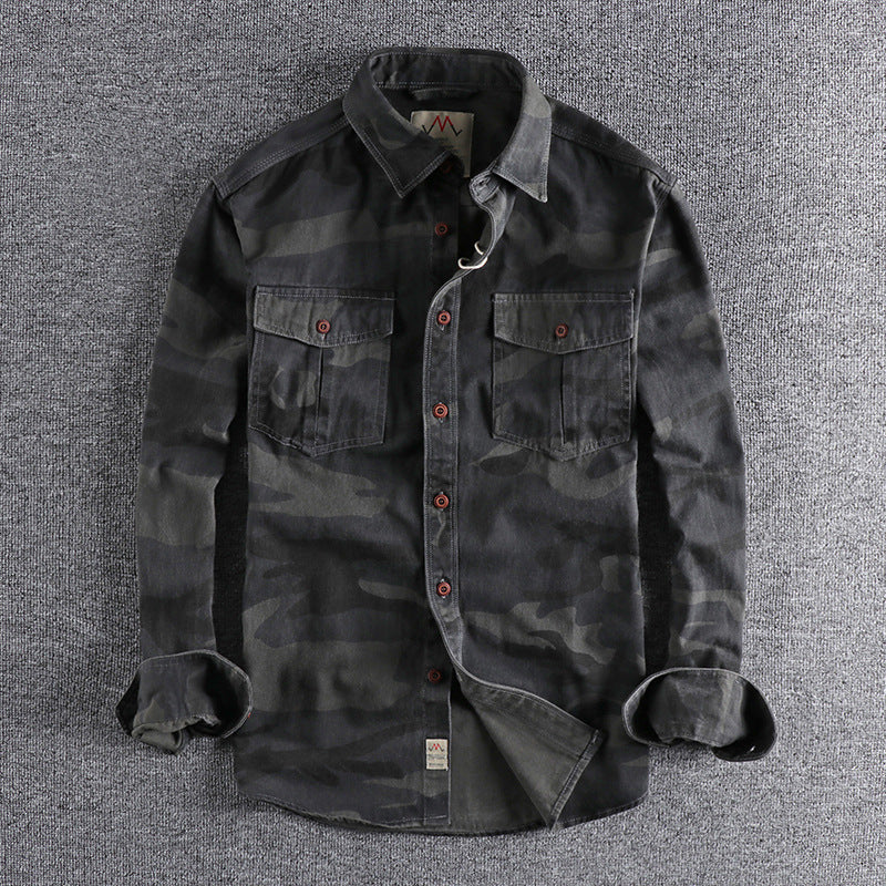 Washed Camouflage American Tooling Long-sleeved Shirt Men