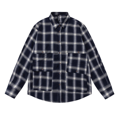 American Retro Plaid Long Sleeve Shirt Men