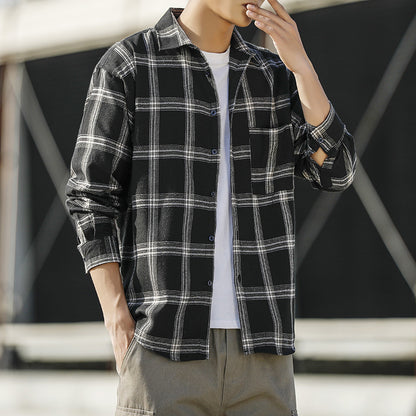 Men Plaid Shirt Fashion Loose Large Size