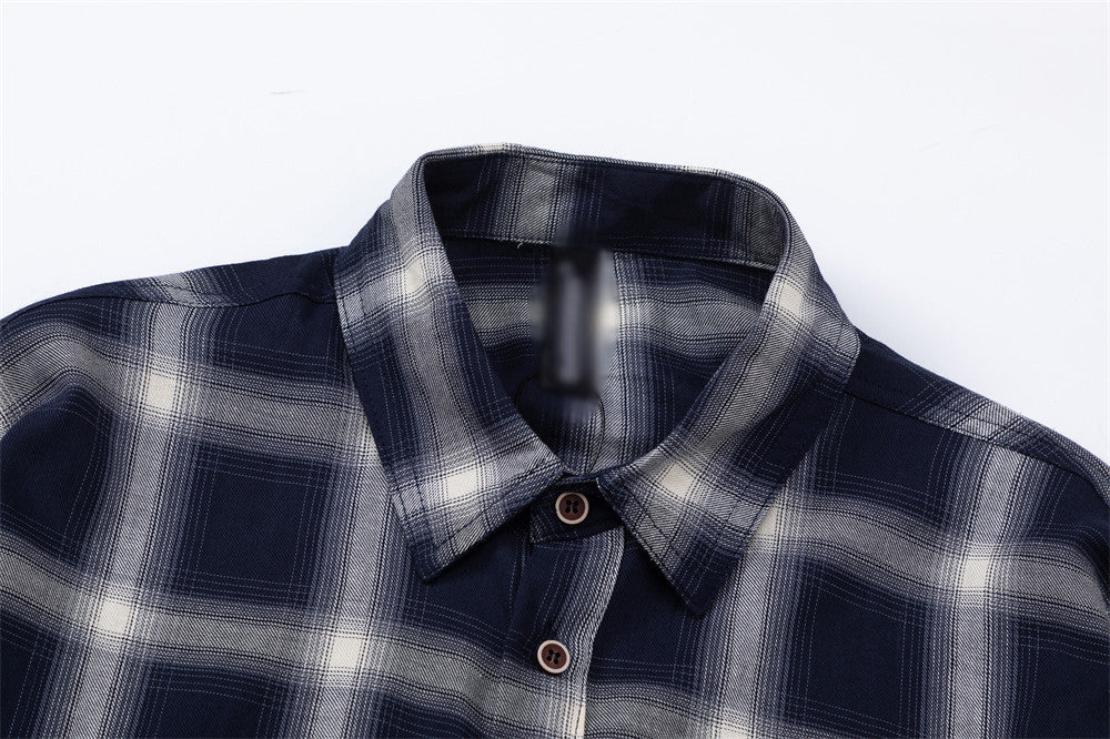 American Retro Plaid Long Sleeve Shirt Men