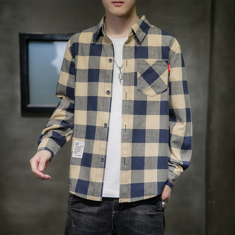 Plaid Shirt Men Long Sleeved Korean Style Trend