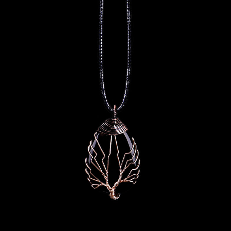 Natural Stone Crystal Drop-shaped Winding Tree Of Life Pendant Necklace Jewelry