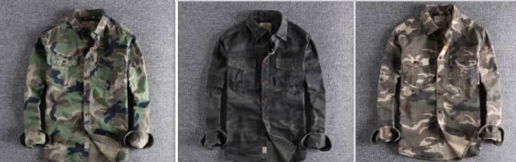 Washed Camouflage American Tooling Long-sleeved Shirt Men