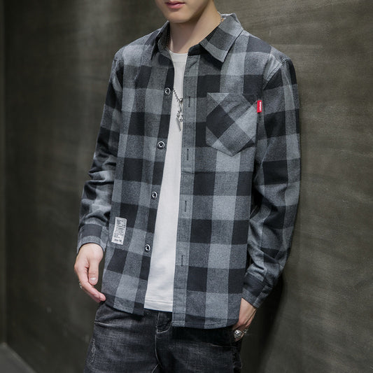 Plaid Shirt Men Long Sleeved Korean Style Trend