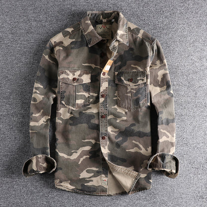 Washed Camouflage American Tooling Long-sleeved Shirt Men