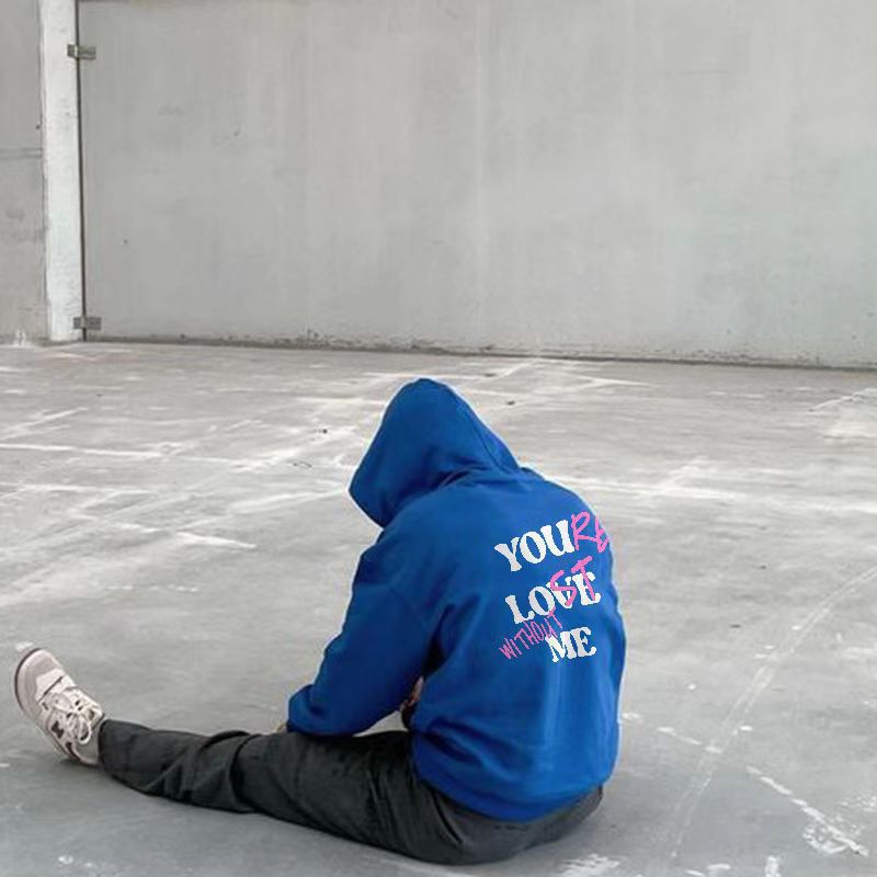 Men's Thickened Sweater Plain Letter Print Kangaroo Pocket Drawstring Bubble Print Hoodie