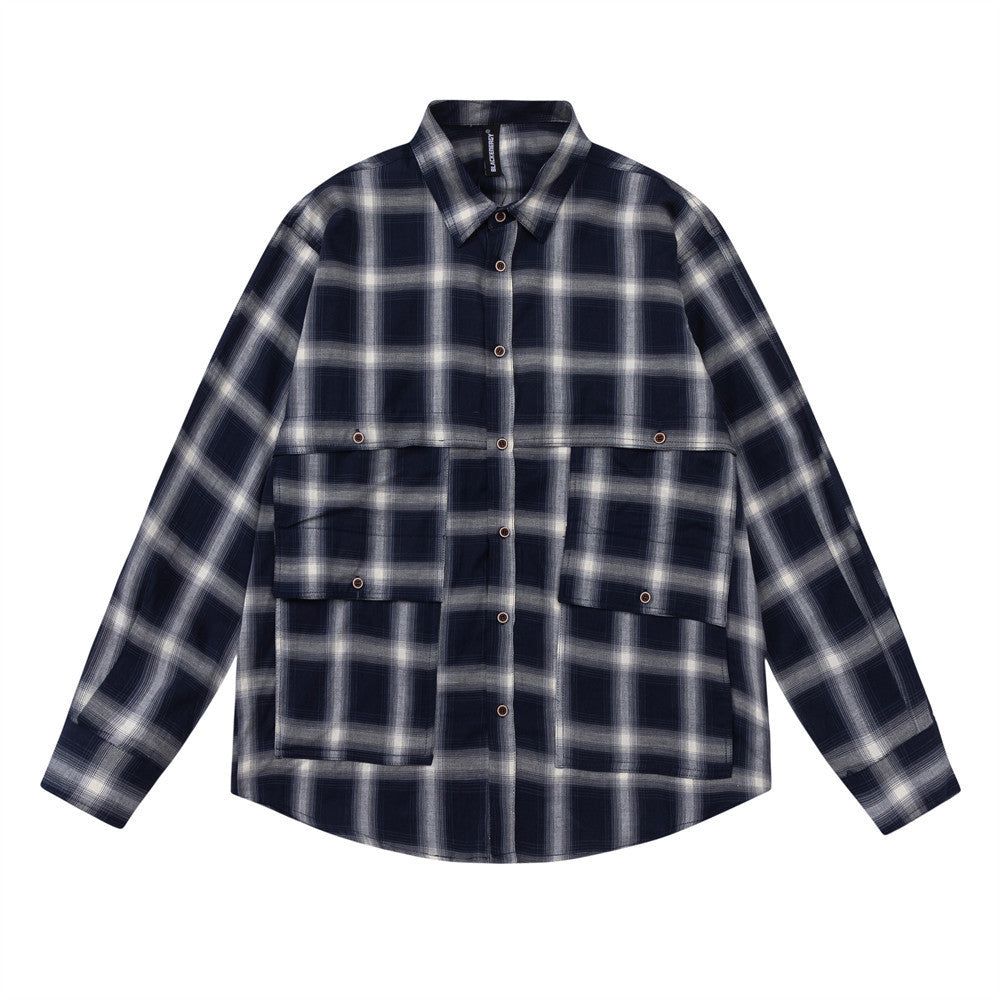 American Retro Plaid Long Sleeve Shirt Men