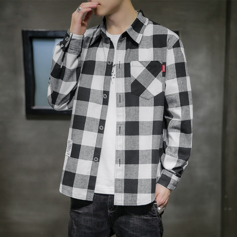 Plaid Shirt Men Long Sleeved Korean Style Trend